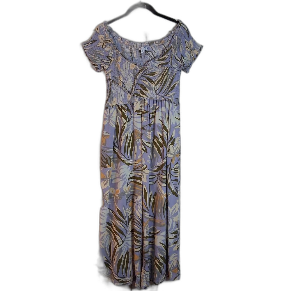 Patrons of Peace Off-Shoulder Smocked Short Sleeve Wide Leg Jumpsuit